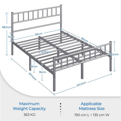 Costoffs Metal Bed Frame, Single/Double Size Bed Platform with Slatted Headboard and Footboard, Solid Slat Support, Large Storage Space, Easy Assembly Bed, Modern Mattress Foundation, Black/White/Pink/Silver
