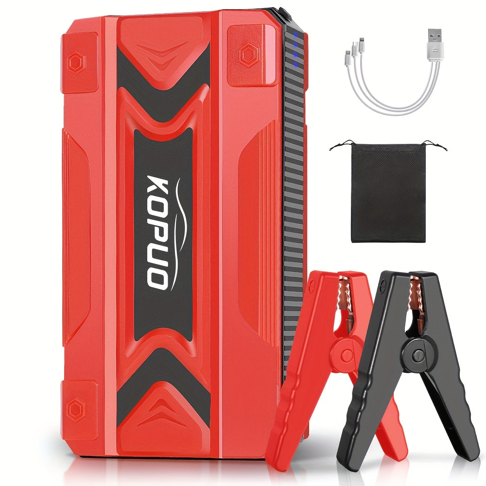 KOPUO Portable 3000A Car Battery Jump Starter (5.0L Gas/4L Diesel) Portable Car Jump Starter Battery Pack, 12V Car Battery Jumper Starter with Safety Jumper Cables, Fast Charge, with LED Lighting/Strobe Light/Sos, Compact Car Starter
