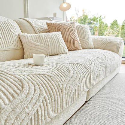 1pc Sofa Cover 1/2/3/4 Seater, Modern Luxury Shu Velveteen Couch Protector with Anti-Slip Design, Durable Pet-Friendly Plush Furniture Protector Slipcover, All Seasons Universal Sofa Cover for Living Room, Bedroom, Office, Machine Washable