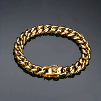 304L 304L Stainless Steel Artificial Round Polished Surface Plated 18K Gold Plated Width 10Mm Golden Cuban Bracelet 'Necklace' Suitable for Men And Women Hip Hop Fashion Accessory Jewelry