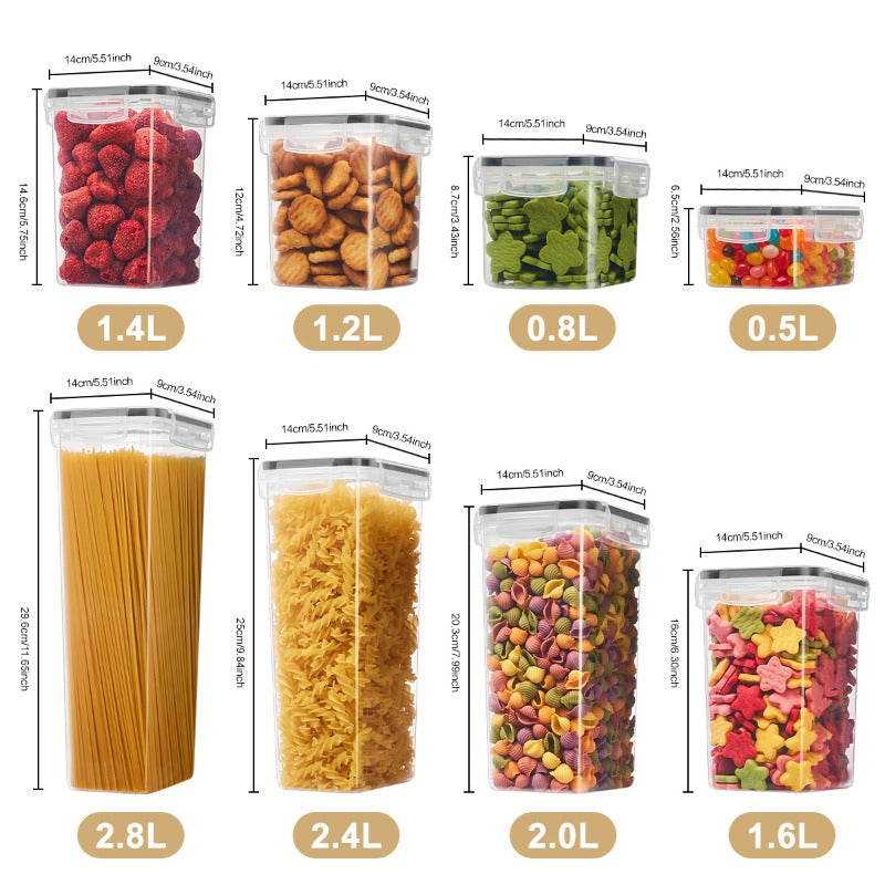 49pcs/21pcs Plastic Food Storage Containers with Gull-Wing Lids & Lids Suitable for Snacks, Noodles, Flour - Rectangular Jars with Sealable Lids, Hand-Washable Kitchen Pantry Organizers for Dry Goods Preservation (Jars + Lids + Pen)