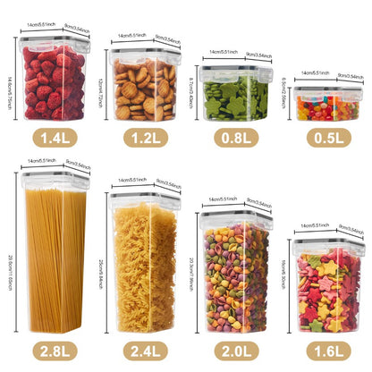 49pcs/21pcs Plastic Food Storage Containers with Gull-Wing Lids & Lids Suitable for Snacks, Noodles, Flour - Rectangular Jars with Sealable Lids, Hand-Washable Kitchen Pantry Organizers for Dry Goods Preservation (Jars + Lids + Pen)