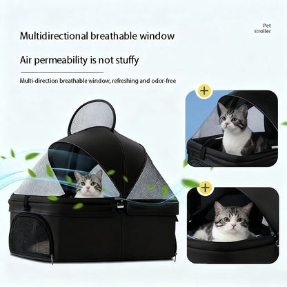 Lightweight Foldable Pet Stroller for Cats & Small Dogs - All-Terrain Oxford Fabric Carrier with Ventilation Mesh, Ergonomic Handlebar & Storage Basket - Portable Travel Stroller for Vet Visits, Shopping, Outdoor Walks, Mesh Canopy Visibility, Ventilated
