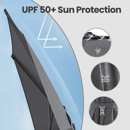 3 m Garden Parasol Umbrella, UPF 50+, Sun Shade, 30° Tilt in 2 Directions, 180 g/m²，Crank Handle for Opening and Closing, for Outdoor Gardens Pool Balcony Patio, Base Not Included, Beige,Grey