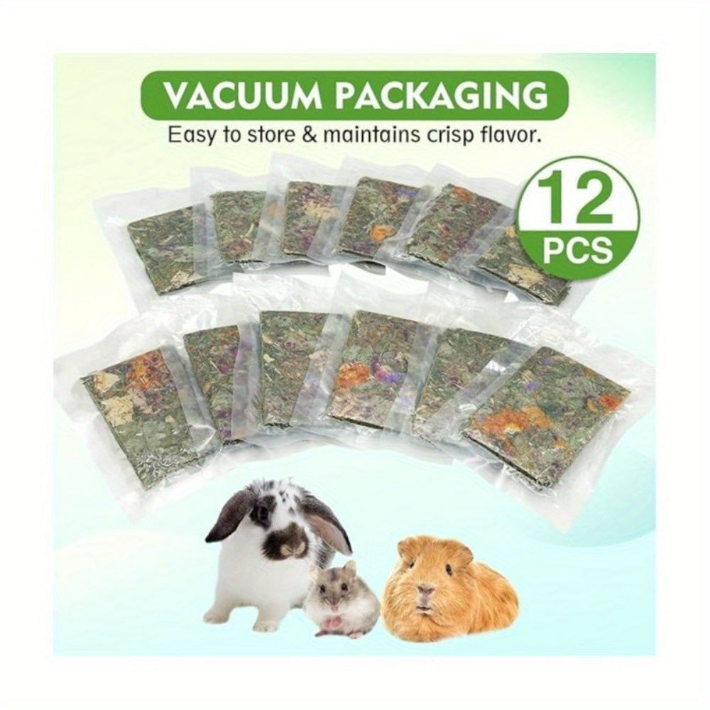 Rabbit Timothy Hay Chew Toys 12 Pack – Natural Bunny Molar Treats with Herbal Flowers or Dandelion & Chicory for Rabbits Guinea Pigs Chinchillas Hamsters & Rats
