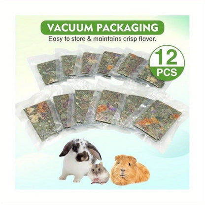 Rabbit Timothy Hay Chew Toys 12 Pack – Natural Bunny Molar Treats with Herbal Flowers or Dandelion & Chicory for Rabbits Guinea Pigs Chinchillas Hamsters & Rats