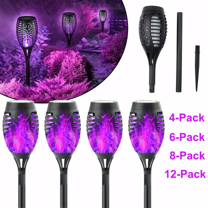 4/6/8/12pcs Solar Flame Lights, Solar Torch Lights, Solar Garden Lights, IP65 12LED with Flickering Flame for Garden Decor, Polycrystalline Silicon Solar Panels, Mini Landscape Flame Lights - Auto On/Off