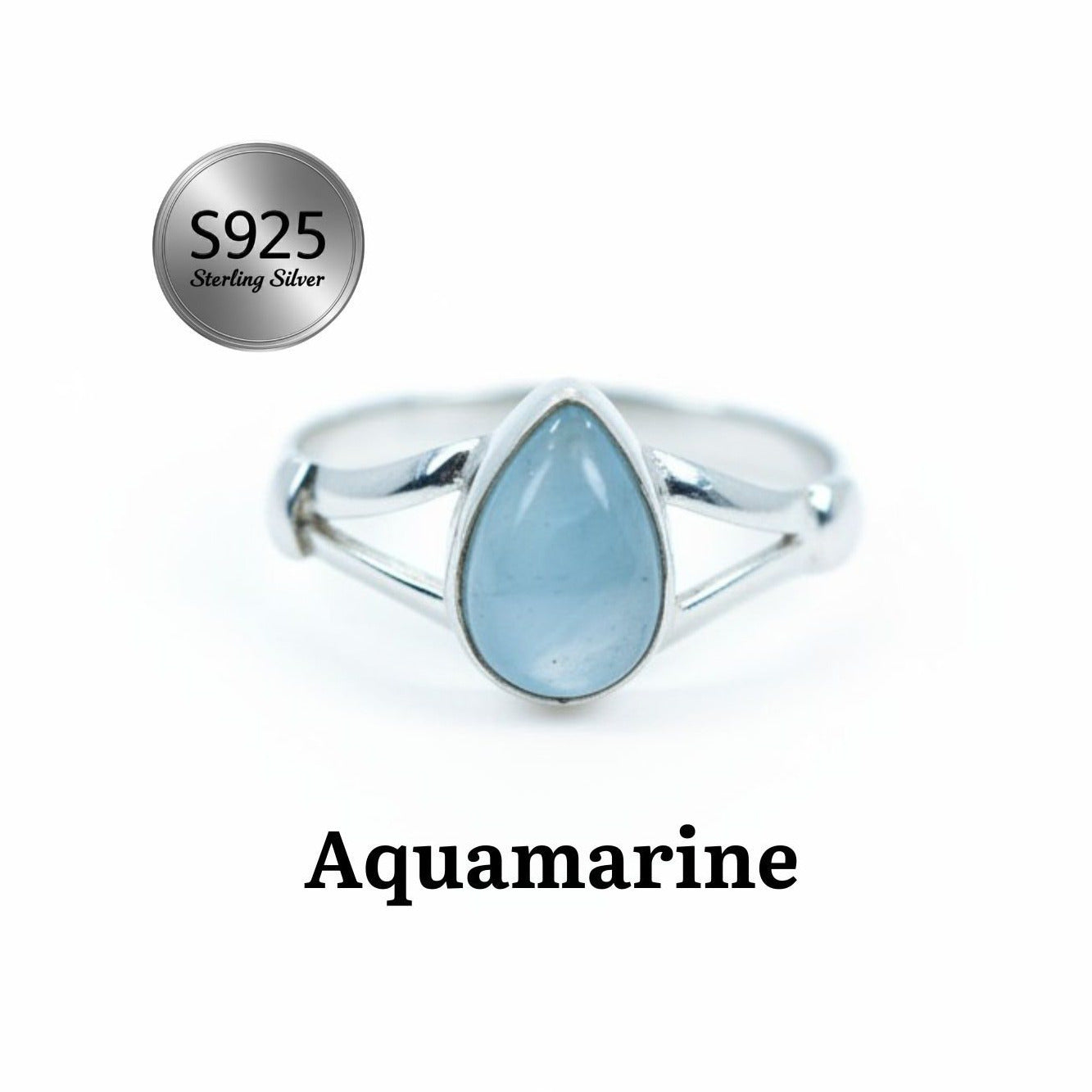 925 Sterling Silver Pear Gemstone Ring in Onyx, Larimar and More, Minimal Daily Wear Jewelry for Women