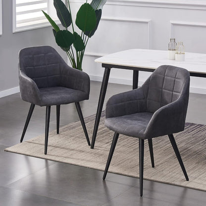 High Back Dining Chairs Set of 2 Faux Suede Padded Seat | Metal Legs Anti-Scratch Feet | UK Fire Safety Compliant | Home & Restaurant Use | 4 Colours | Adrian