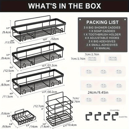 Shower Caddy, Bathroom Shower Organizers, Black Shower Shelves for Inside Shower with Soap Caddy & Toothbrush Holder, Stainless Steel Wall Rack Baskets Adhesives Mounted(1 And5pcs), Random Color Properties to Choose, Shelves