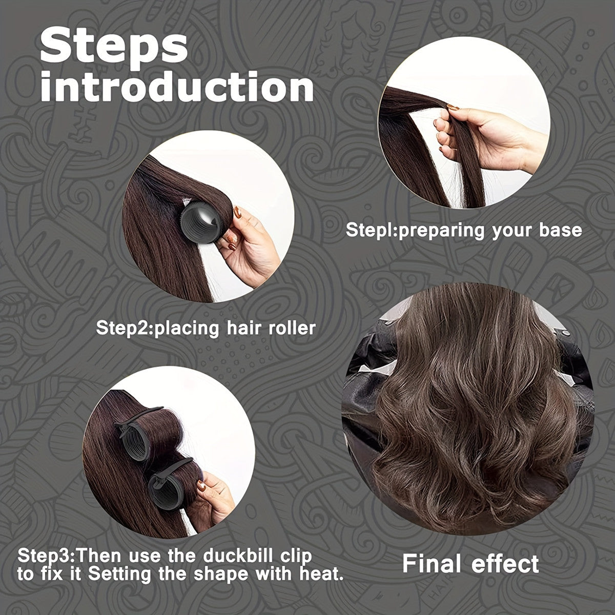 Curling Iron Set of 50pcs, Self-Gripping, No-Heat Curling Rods Suitable for Long Hair And Medium-Short Hair, Includes Hair Clips, a Tail Comb, Air Bangs, Lazy Curling, Hairstyles for Beauty Salons
