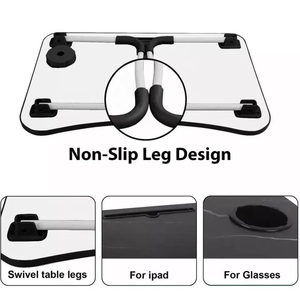 Foldable Laptop Lap Desk Adjustable Height & Angle – Portable Bed Sofa Table with Non-Slip Surface & Hanging Hooks for Work, Study, Reading & Breakfast