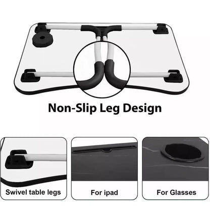 Foldable Laptop Lap Desk Adjustable Height & Angle – Portable Bed Sofa Table with Non-Slip Surface & Hanging Hooks for Work, Study, Reading & Breakfast