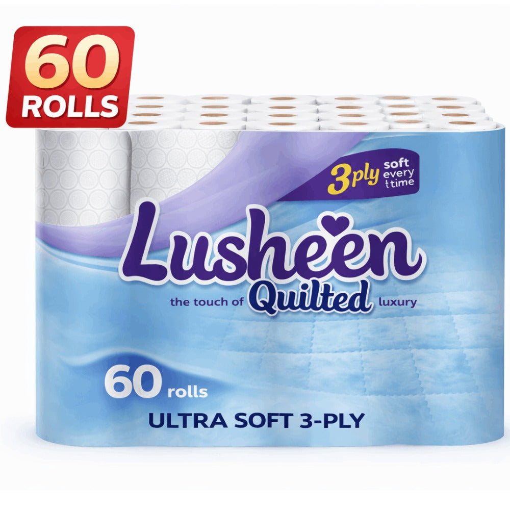 Toilet Rolls Bulk Buy 60 Rolls 3-Ply Lusheen White Quilted Ultra-Soft Unscented 150 Sheets Per Roll Septic Safe Premium Tissue