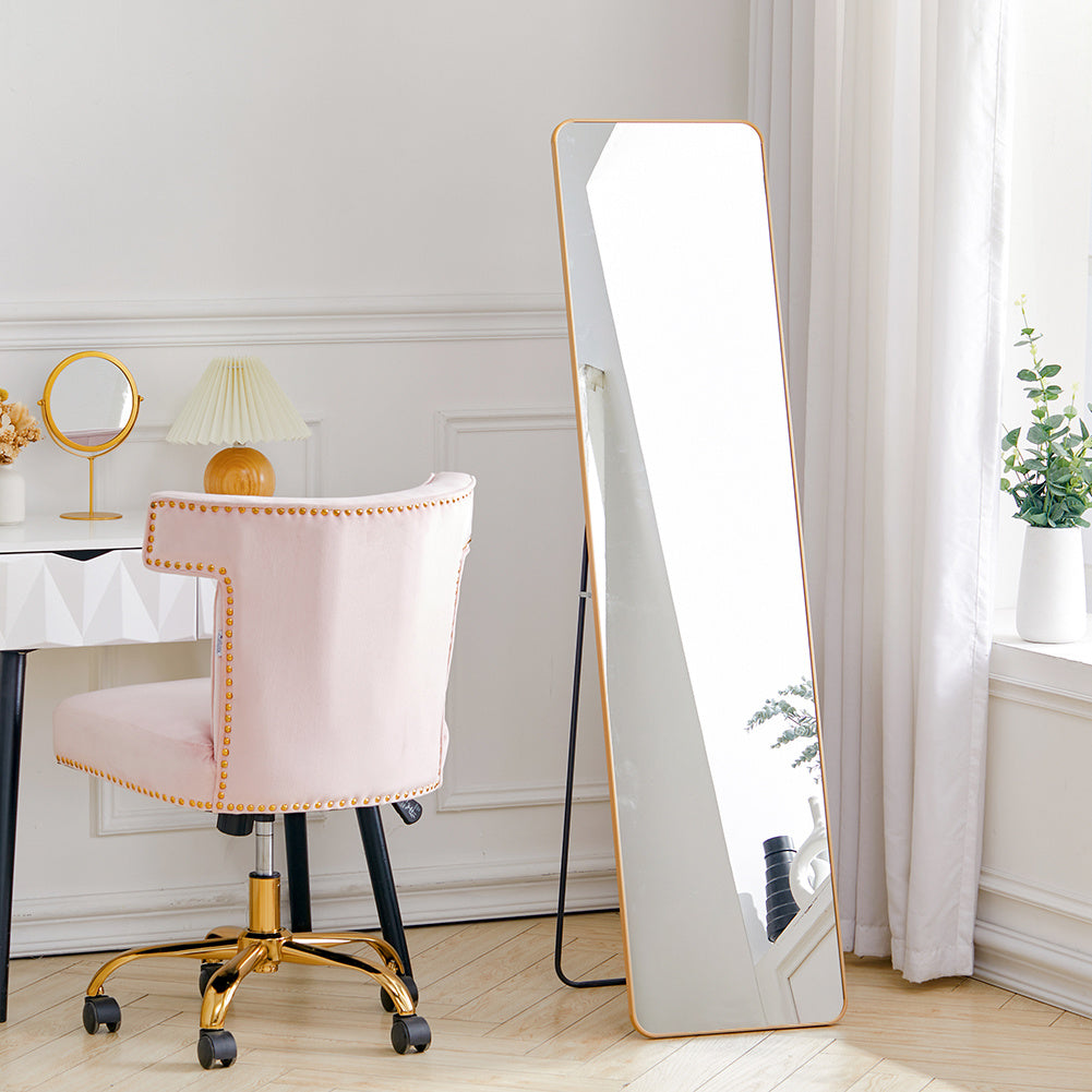 Rectangular Standing Full Body Mirror Hanging or Leaning Against Wall Mirror 147x37 cm Golden Frame for Bedroom Cloakroom