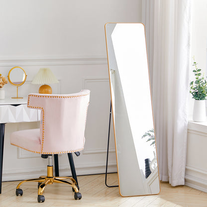 Rectangular Standing Full Body Mirror Hanging or Leaning Against Wall Mirror 147x37 cm Golden Frame for Bedroom Cloakroom