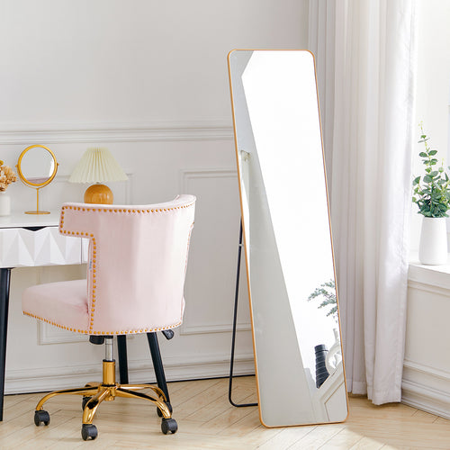 Rectangular Standing Full Body Mirror Hanging or Leaning Against Wall Mirror 147x37 cm Golden Frame for Bedroom Cloakroom