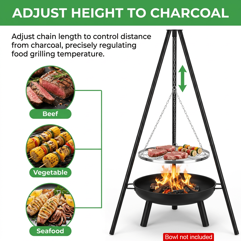 Tripod Outdoor Fire Pit BBQ Round Garden Patio Extra Large Barbecue Grill