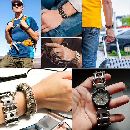 [Popular Choice] Men's 29-in-1 Multi-Tool Bracelet, 316 Stainless Steel Wearable Wristband with Portable Pry Tools, Ideal for Outdoor Travel and Gift, Multi-function, Self-use Wrist Decoration Tool