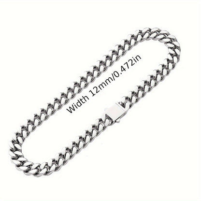Hip Hop Non-Fading Glossy Stainless Steel Necklace Four Sides Grinding 8.10.12Mm Cuban Chain European And American Rap Men'S Accessory Necklace