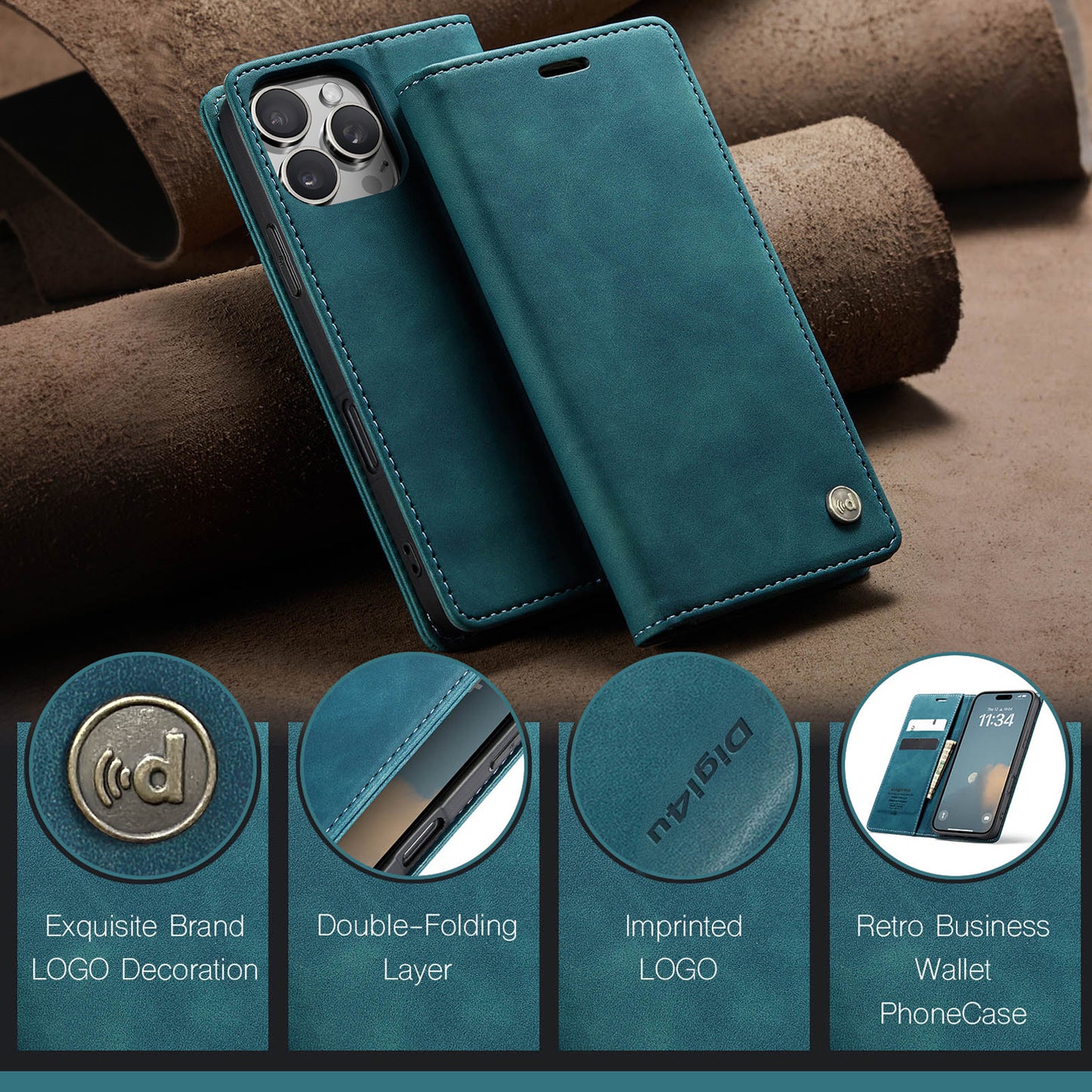 Upgraded Faux Leather Flip Cover Wallet Case For iPhone 16 Plus 16 Pro Max with Card Holder, Magnetic Closure, and Stand Function Phone Case