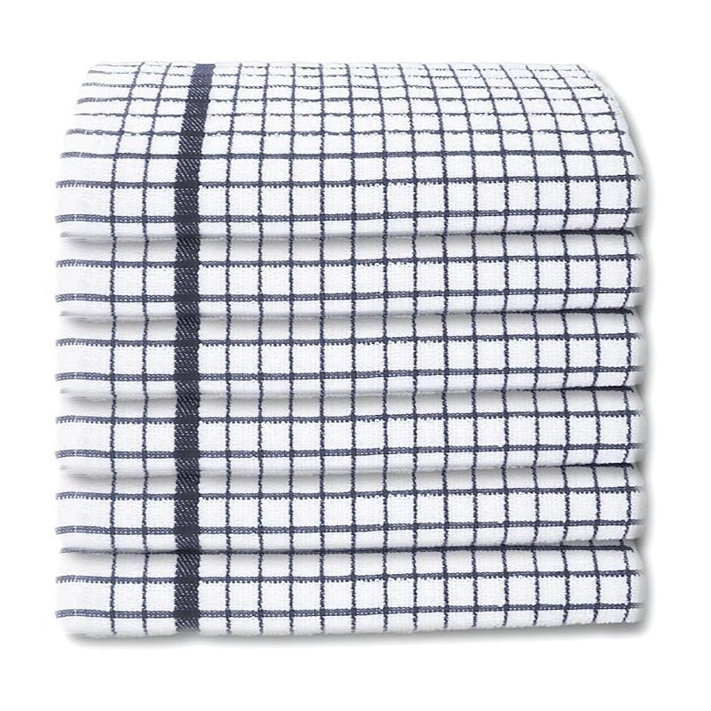 Pack of 6 Large Tea Towels 40x60cm – 100% Cotton Luxury Check Soft Kitchen Towels – Highly Absorbent Dish Cloths – Durable Washable Tea Towels for Drying Dishes, Cleaning, Cooking, Household, Restaurant, Bar, Café, Catering, Commercial & Professional Kitc