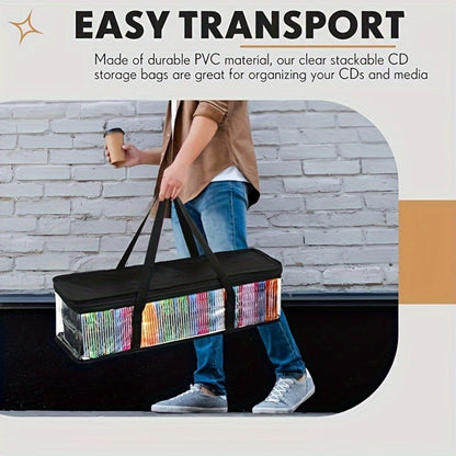 Clear PVC Zippered Media Storage Case - Durable & Protective for CDs, Blu-ray Discs, Movies, VHS Tapes, Video Games, Books, Music - Dust & Moisture Resistant Organizer, Trunks