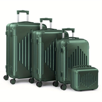 Family 4pcs Luggage Set (12/ 20/ 24/ 28") Hardside W/ Corner Guards, 360° Wheels Lightweight Large Suitcases - Checked & Carry On