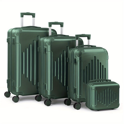 Family 4pcs Luggage Set (12/ 20/ 24/ 28") Hardside W/ Corner Guards, 360° Wheels Lightweight Large Suitcases - Checked & Carry On