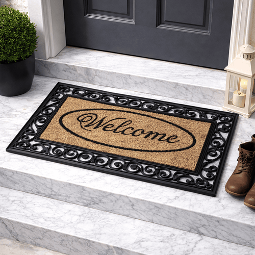 Welcome Coir Door Mat Heavy Duty Non Slip Indoor Outdoor Mat Machine Washable Doormat & Shoe Scraper Removes Grass Mud & Dirt Perfect for Front Door Patio & Entrance