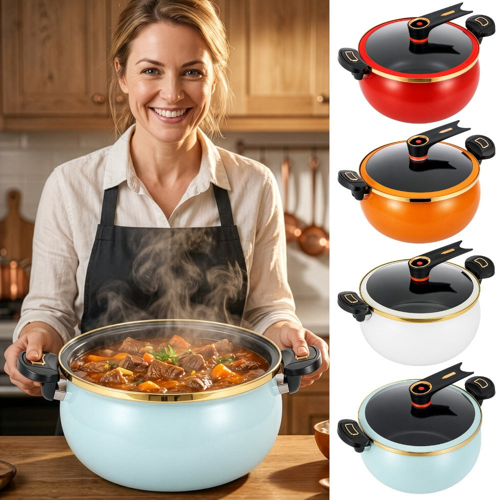 Large Capacity 8L Stew Pot with Lock Lid, Stock Pot for Braising, Soups, Stews, and Bread Baking, Induction Compatible, Oven & Stovetop Safe Kitchen Serving Essential