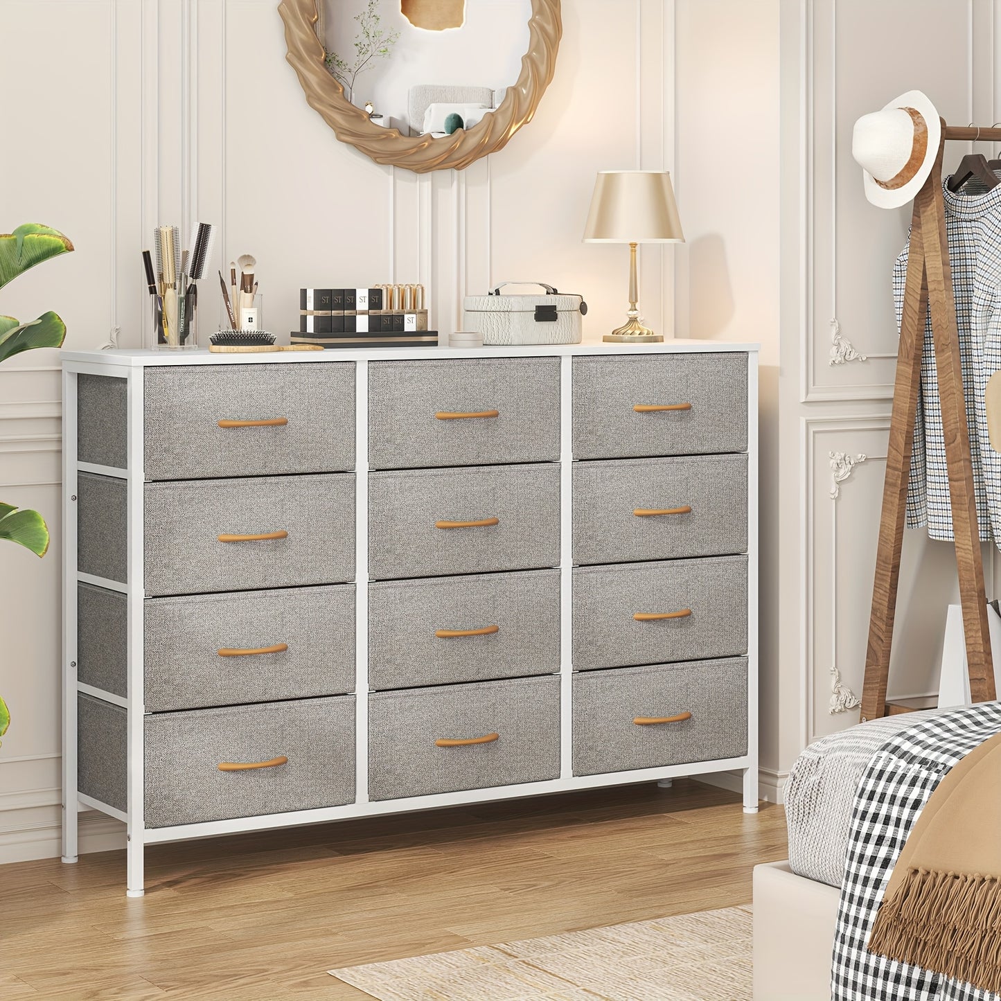 12 Canvas Chest Of Drawers Narrow Fabric Cabinet, Space-Saving Storage Organizer For Bedroom Living Room Office Sturdy Frame Chest Of Drawers