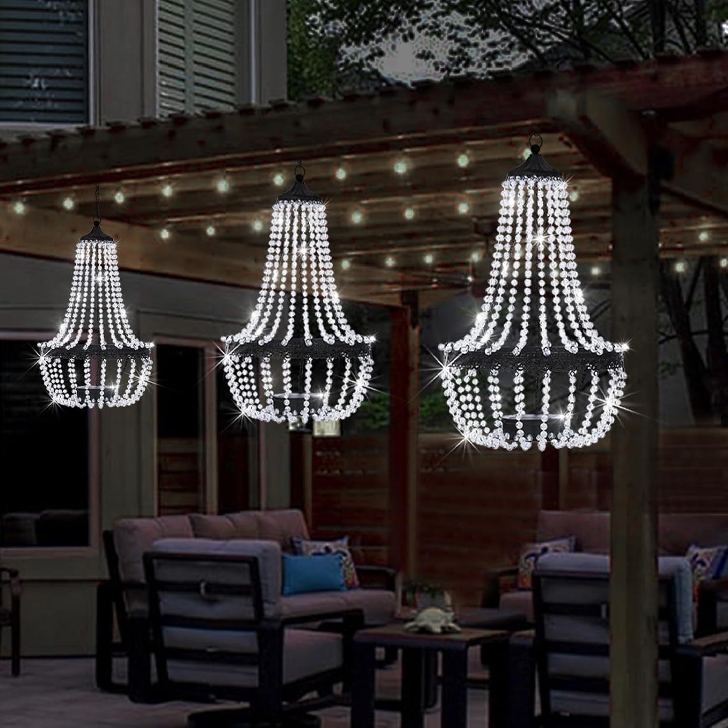 Taylor & Brown 28" Tall Hanging Solar Powered Acrylic Crystal Chandelier Light Lantern Modern Outdoor Garden Meadow with 30 Cool White LED Lights for Yard, Patio and Gazebo Decorations