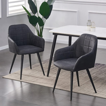 High Back Dining Chairs Set of 2 Faux Suede Padded Seat | Metal Legs Anti-Scratch Feet | UK Fire Safety Compliant | Home & Restaurant Use | 4 Colours | Adrian