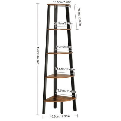 Corner Bookcase, Flower Rack, Shelving Unit, Book Shelf, 5 Tier Shelf Ladder Shelf Storage Unit Plant Holder for Living Room Industrial Style with Steel Frame, Home Decor Living Room, Brown And Black