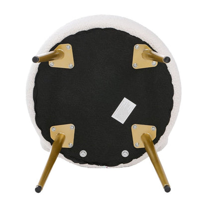 Dressing Table Stool Teddy Plush Upholstery with Gold Legs – Cream Vanity Chair with Backrest for Bedroom, Dressing Room & Living Room, 60cm