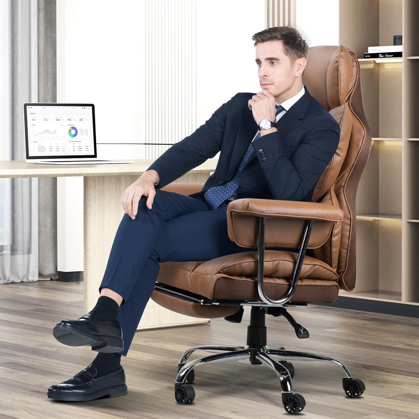 GartistGo Executive Office Chair Desk Chair, PU Computer Recliner, Ergonomic Office Chair with Footrest, Heavy Duty Leather Office Chairs for Home Office, High Back Swivel Chair