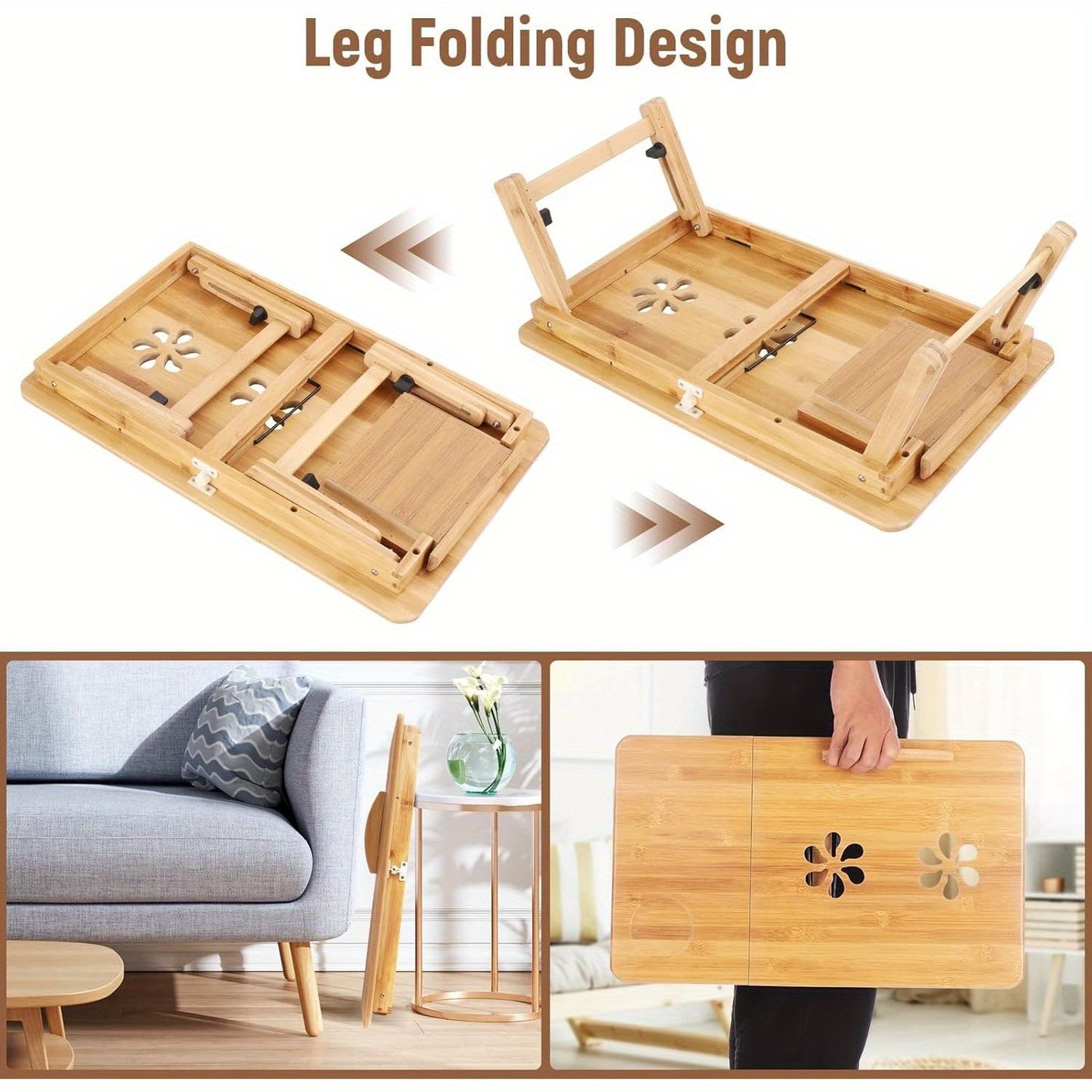Bamboo Laptop Bed Table Laptop Tray Adjustable Laptop Table Laptop Desk Tray Table Portable Laptop Stand Foldable Bed Table Breakfast Tray with Drawer for Bed Sofa