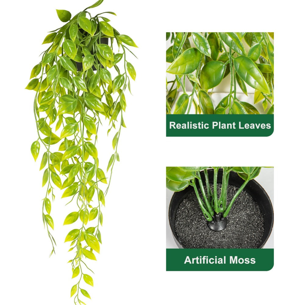 Artificial Hanging Plants Set with Pot – Realistic Faux Greenery Basket for Indoor & Outdoor Home Decor, Bedroom, Office, Patio & Wall Display, 3 or 4 Piece