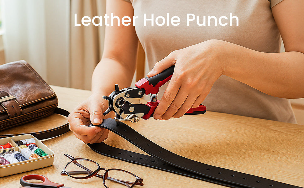Leather Hole Punch Heavy Duty Rotary Belt Puncher with 6 Size and Ergonomic Non-Slip Handle for DIY, Craft Projects