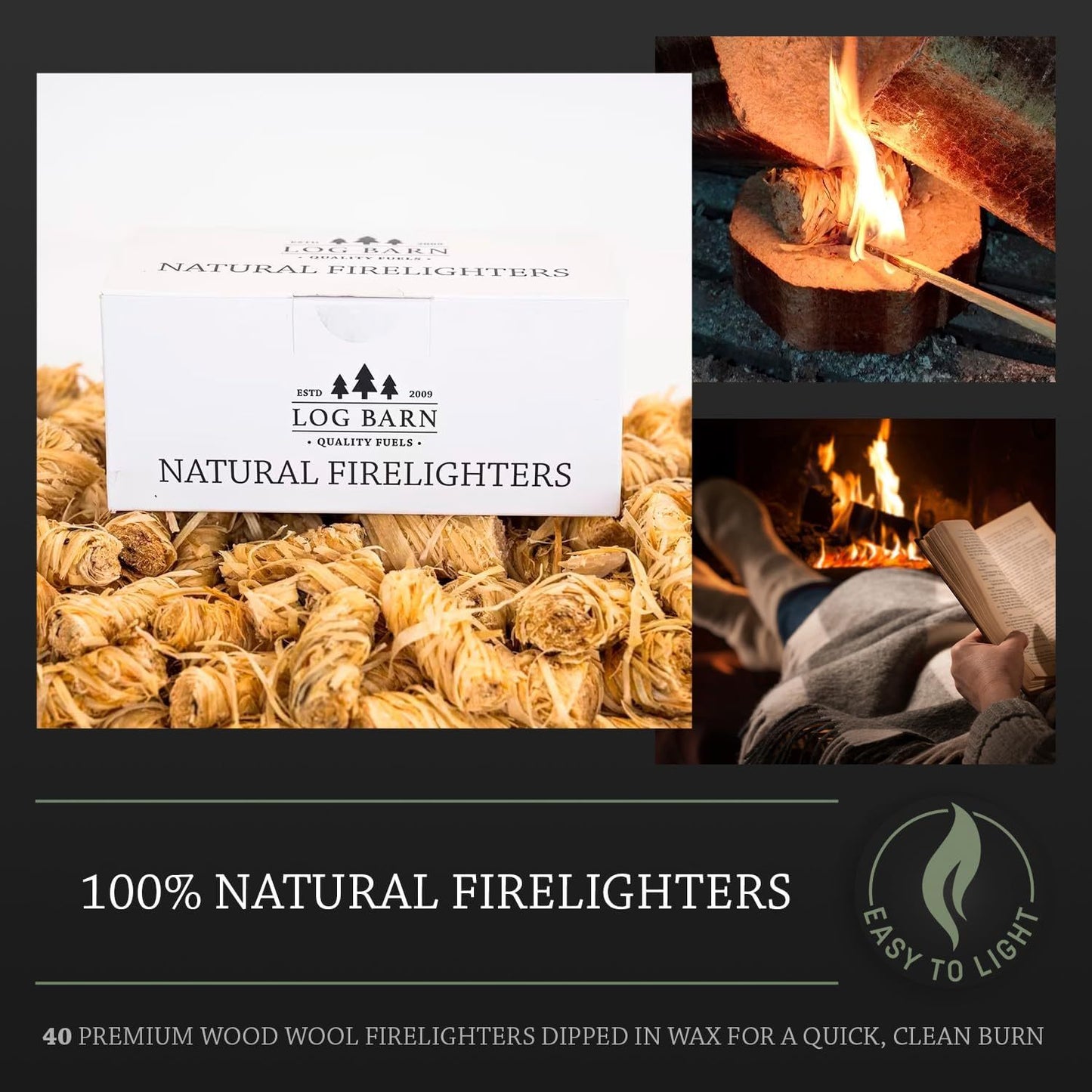 Box of 36 Wood Wool Firelighters Log Barn Natural Firelighters Fire Lighters for Wood Burners, Pizza Ovens & Open Fires. BBQ Lighters, Fire Starters for Log Burners – Genuine Log Barn Fire Wood & Eco Firelighters