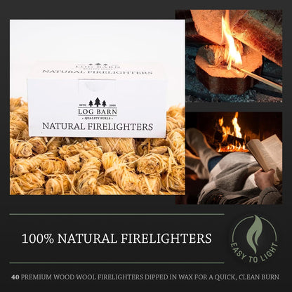 Box of 36 Wood Wool Firelighters Log Barn Natural Firelighters Fire Lighters for Wood Burners, Pizza Ovens & Open Fires. BBQ Lighters, Fire Starters for Log Burners – Genuine Log Barn Fire Wood & Eco Firelighters