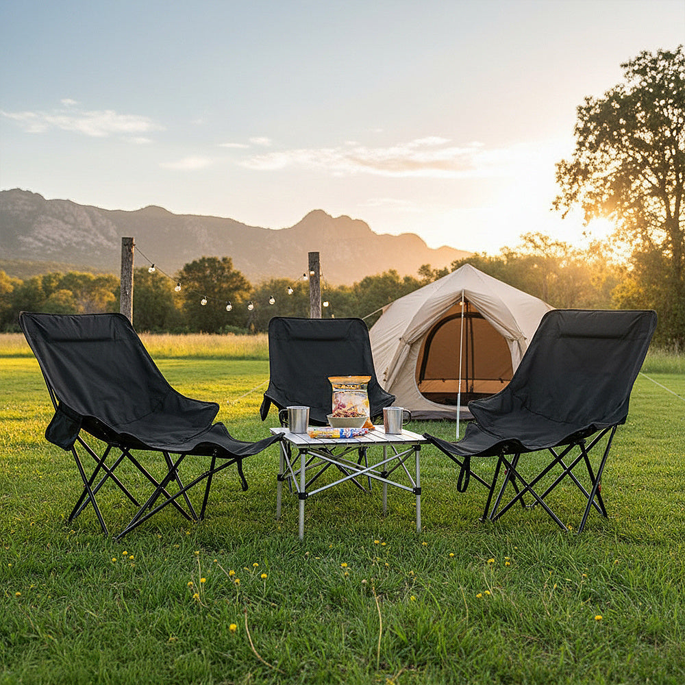 Portable High-Back Moon Chair (Three-Position Adjustment) Seat or Recline, Side Storage Pocket,Foldable Outdoor Chair Camping Picnic Lounger, Midday Rest Fishing Chair, Garden Seat Three Colours Available (Complimentary Storage Bag)
