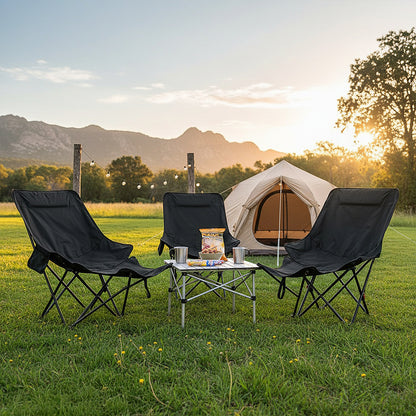 Portable High-Back Moon Chair (Three-Position Adjustment) Seat or Recline, Side Storage Pocket,Foldable Outdoor Chair Camping Picnic Lounger, Midday Rest Fishing Chair, Garden Seat Three Colours Available (Complimentary Storage Bag)