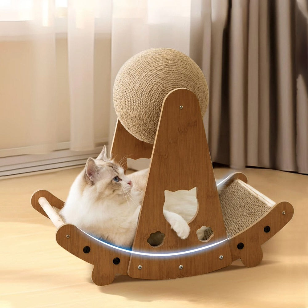 Cat Ball Scratcher with Solid Wood Stand Sisal Interactive Climbing Frame Scratching Post for Indoor Cats Kittens Furniture Protector Fun Exercise