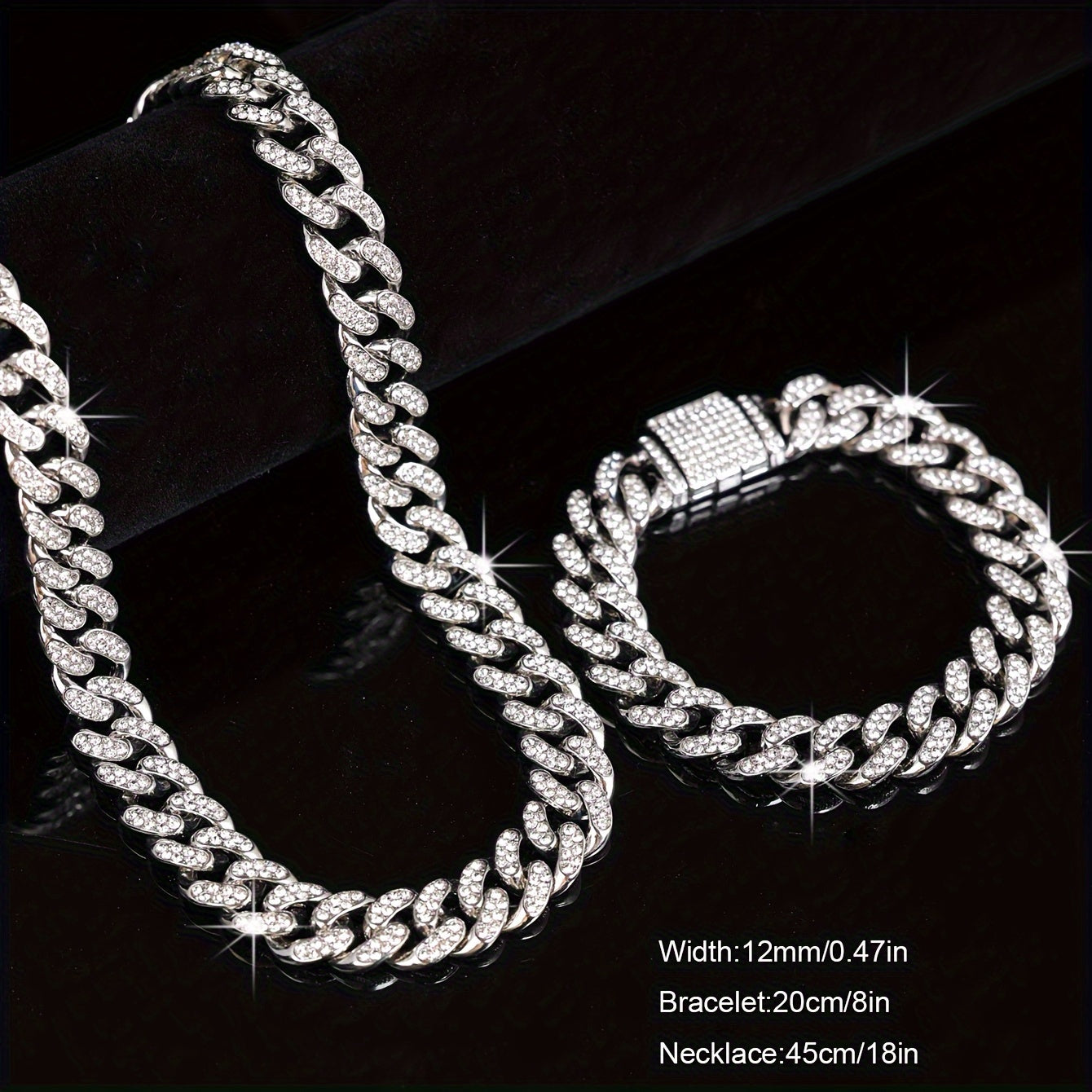 2pcs/Set Stylish Look Punk Style Necklace Bracelet Set,Trendy Hip Hop Style Jewelry Set Suitable for Men And Women