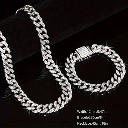 2pcs/Set Stylish Look Punk Style Necklace Bracelet Set,Trendy Hip Hop Style Jewelry Set Suitable for Men And Women