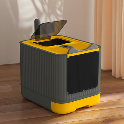 Enclosed Cat Litter Box with UV Sterilisation & Deodoriser | Large Hooded Cat Toilet with Drawer Tray & Scoop | Anti-Splash Odour Control Litter Tray | 44.5x36.5x34.5cm | Grey