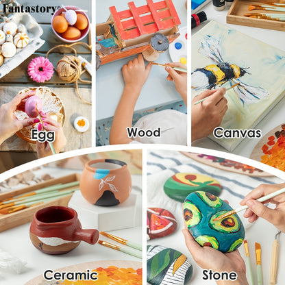 Fantastory 24/36pcs Acrylic Paint Set, 24/36Classic Colors(2oz/60ml), Professional Craft Paint, Art Supplies Kit for Adults, Canvas/Fabric/Rock/Glass/Stone/Ceramic/Model/Wood Painting with 10 Brushes.