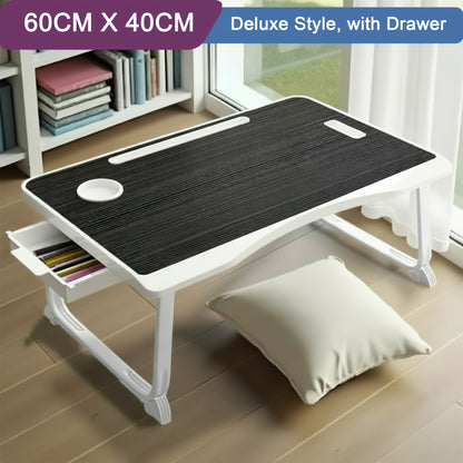 Portable Laptop Bed Desk Table 60x40cm with Cup Holder, Side Drawer & Card Slot – Notebook Stand for Sofa, Bed, Reading & Working